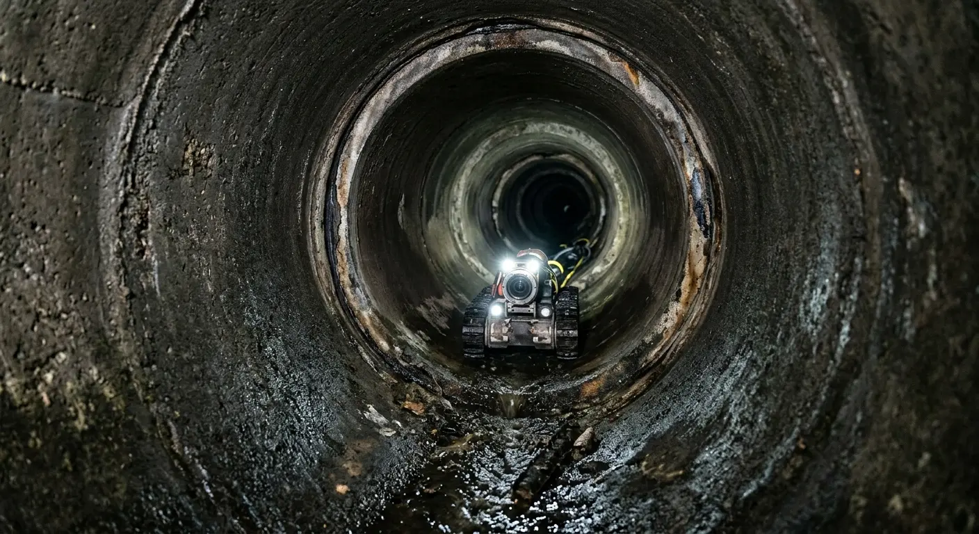 Robotic sewer camera inspecting pipe interior for Sewer Line Repair in Seneca